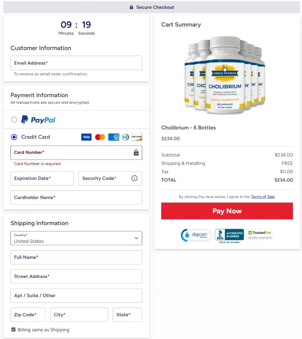 Secure checkout for Cholibrium.